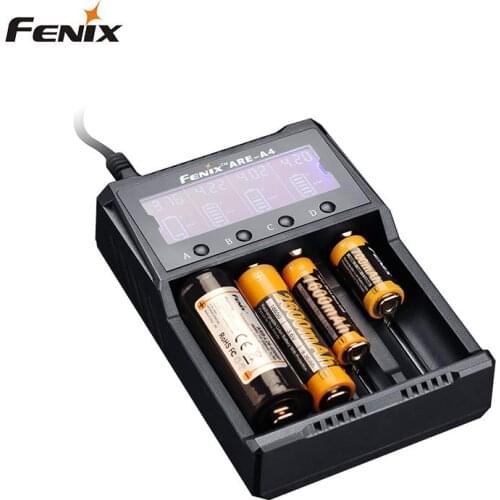 Fenix ARE-A4 quad channel smart charger compatible with types of Li-ion and Ni-MH/Ni-Cd batteries