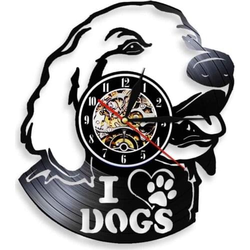 I Love Dogs Vinyl Record Wall Clock Dog Portrait Lovely Doggy Wall Clock Personality Animal Pet Puppy Head Wall Art Decorative