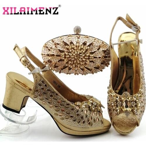 High Quality 2019 Atumn Special Arrivals Golden Matching Shoes and Bag Set In Heels Matching Shoes and Bag Set for Party