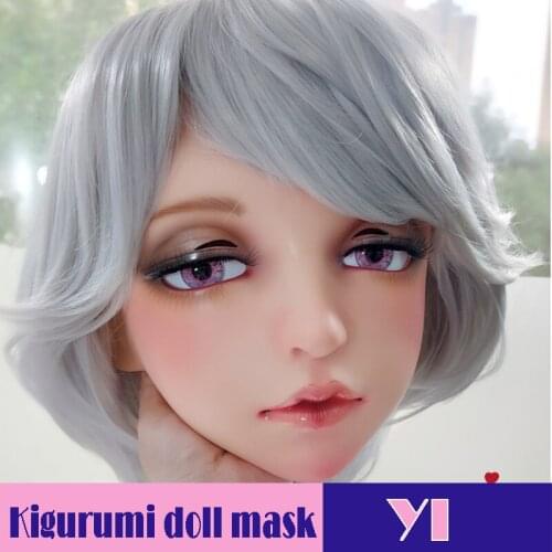 Li)Female Resin Half Head Kigurumi Mask Without Eyes Cosplay Japanese Anime Role Mask Crossdress Doll