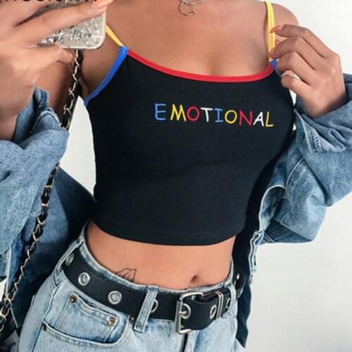 2020 Summer Tops Tee Sleeveless Tank & Camis For Women Letter Embroidered Short Vest Spaghetti Strap Camisoles Slim Black Tanks
