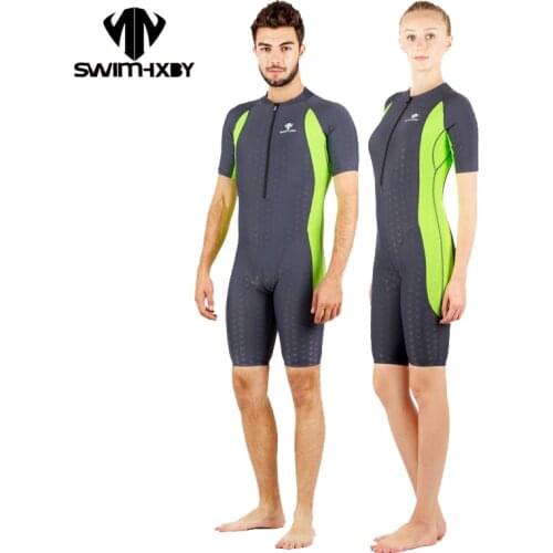 HXBY Short Sleeve Swimwear Women One Piece Swimsuit Men Swimming bodysuit Womens Swimsuits One Piece Bathing Suit With Sleeves