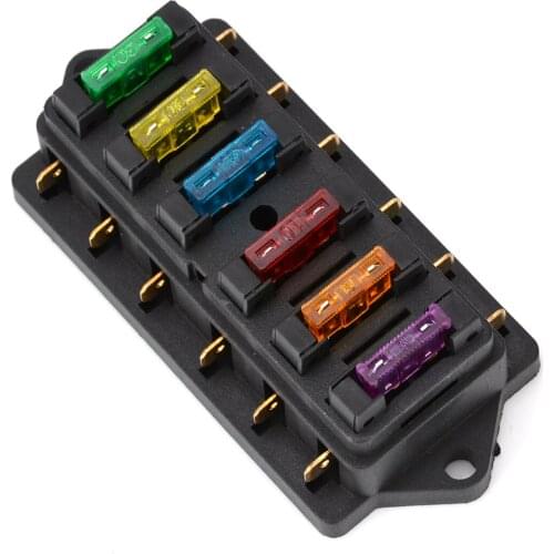 1pc DC12V/24V Fuse Box Circuit Standard Blade Fuse Holder 6.3mm 6 Way with 6 Fuses For Auto Car Accessories