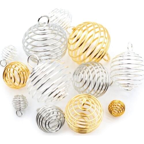 10-30Pcs/lot 9-25mm Metal Spiral Beads Cages Pendants Hollow Bead Caps For DIY Charms Jewelry Making Supplies Accessories