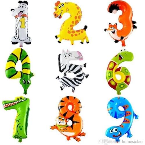 16 inch Animal Number Foil Balloons Kids Party Decoration Happy Birthday Wedding Decoration Ballon Gift