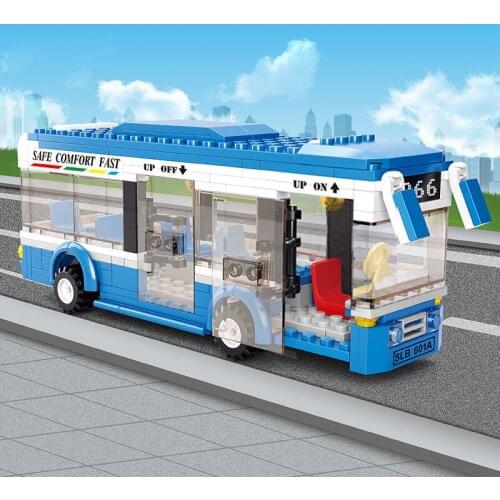 235pcs City Technical Fast Bus Car Model Building Blocks Friends Driver Blue Vehicle Figures Bricks Educational Toys For Kids