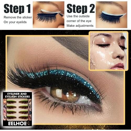 4pair Professional Eyeliner Eyelash Stickers Glitter Eyeliner False Eyelash Stickers Stage Eyes Makeup Stickers High Quality