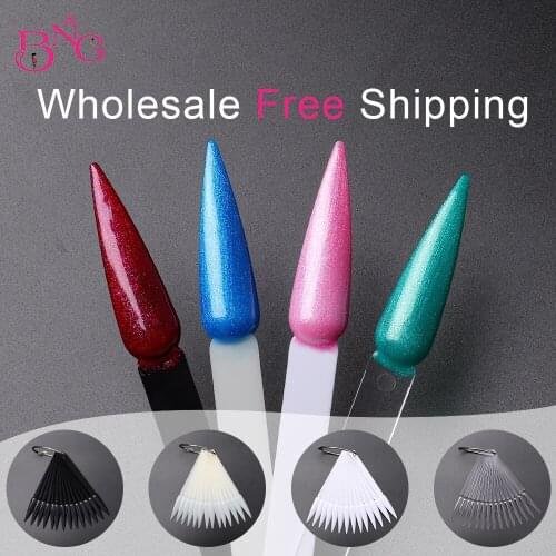 40pcs Fan-shaped False Nails Tips Display Nature Transparent Color Card Chart Ring Polish Palette Stand Design Tools Manicure