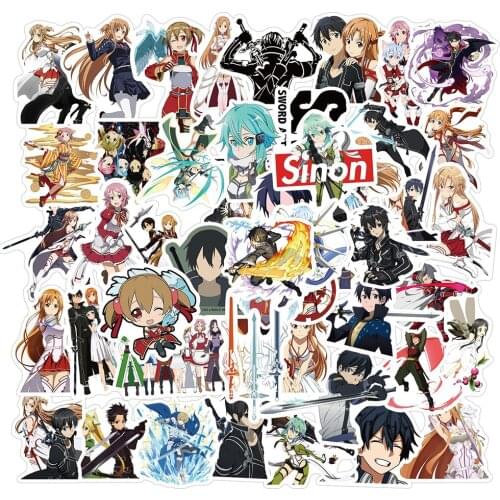 50Pcs Sword Art Online Japanese Anime Stickers Fridge Guitar Laptop Motorcycle Car Luggage Classic Toy Stickers Decal for Kid