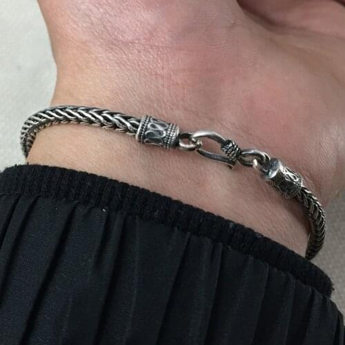 925 Sterling Silver colour Men bracelets Hemp Rope Vintage Handmade Thai Silver colour Men Fine Charm