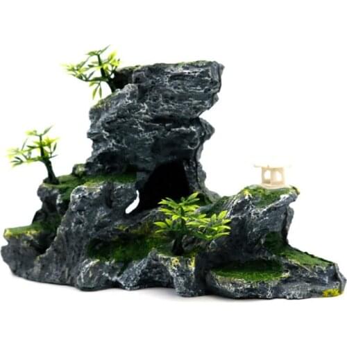Resin Rockery Aquarium Decoration Accessories Artificial Mountain Hill View Rock Decorating Ornament for Fish Tank