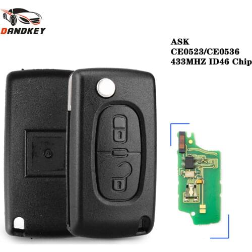 Dandkey 2 Button Car Key For Citroen C1 C2 C3 C4 C5 PICASSO Berlingo Flip Remote Key 433MHz ID46 PCF7961 ASK/FSK CE0536/CE0523