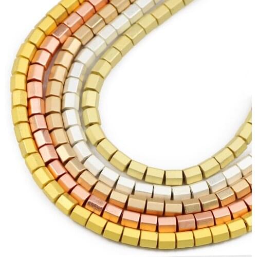 UPGFNK Matte Rose Gold Silvers Hexagon Natural Hematite Stone Loose Spacer Beads For Jewelry Making Diy bracelets Necklace 4x4mm