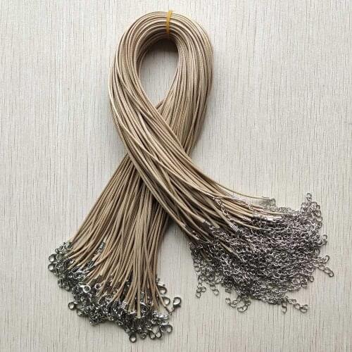 New 1.5mm khaki Wax Leather Cord Rope Necklace 45+5cm Chain Lobster Clasp for jewelry Accessories Wholesale 100pcs/lot