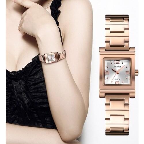 SKMEI Fashion Womens Watches Luxury Brand Stainless Steel Quartz Ladies Watch Waterproof Women Bracelet Watch Relogio Feminino
