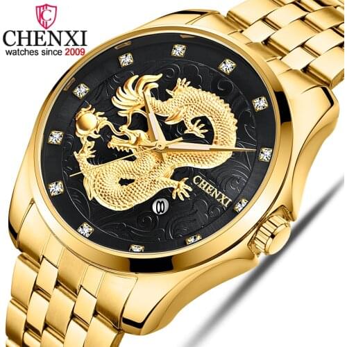 CHENXI Mens watches Top Brand Luxury Full Steel Golden Quartz Watch Mens Waterproof Clock Date Wristwatches Relogio Masculino