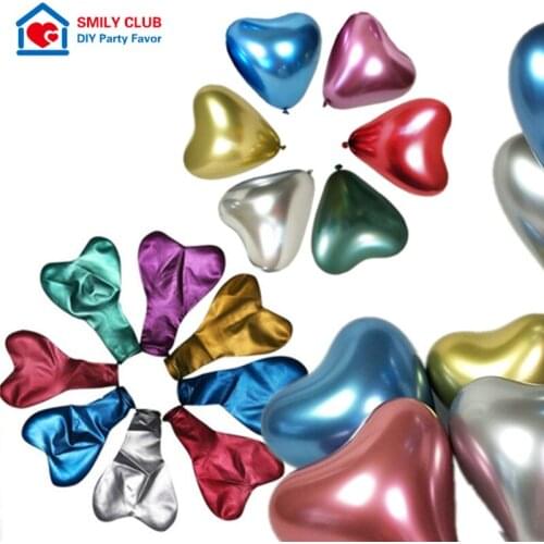 12P 12inch Heart Glossy Metal Latex Balloons Happy Birthday Balloon Valentines Day Wedding Party Air Baloon New Metallic Ballon
