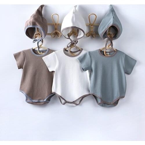 MR270 Newborn Cotton Boy Rompers Baby Boy Girl Short Sleeve Solid Jumpsuits Infant Toddler Outfit Baby Boys One Piece With hood