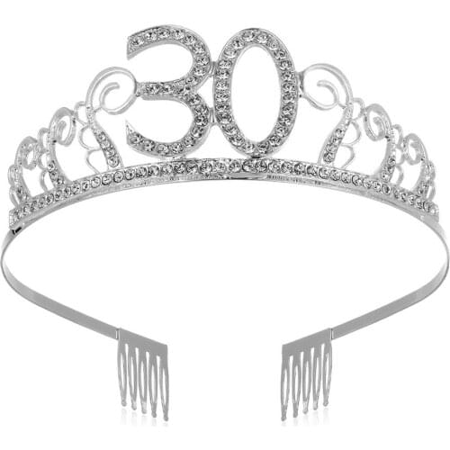 Princess Crown Headband Crystal Tiara Wedding Hairband Women Headwear Rhinestone Hair Accessories Number 18/30/40/50 Birthday