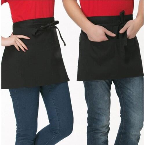 Kitchen Cotton Short Half Waist Apron Bar Pub Cafe Server Waiter Waitress Cleaning Skirt Aprons Adult Waterproof 2 Pockets #p5