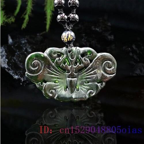 Jade Butterfly Pendant Lucky Men Necklace Chinese Natural Charm Women Gemstone Black Green Gifts Fashion Amulet Jewelry Carved