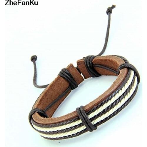 Fashion Mens Bracelets Five Wax Ropes Handmade Leather Brown Color Bracelet Drop Shipping Free Shipping