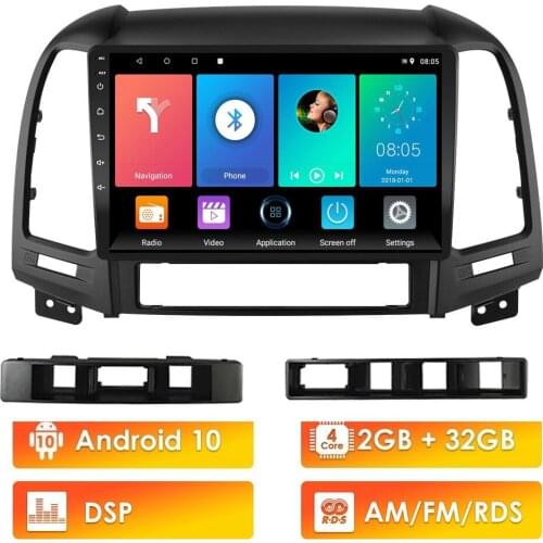 For Hyundai Santa Fe 2006-2012 9" Touch Screen Android 10 AM/FM RDS DSP GPS Navigation Car Multimedia Video Player Head Unit