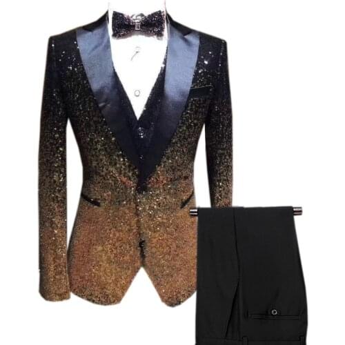 Mens 3 Pieces Sequins Mixed-Color Suits Party Blazer Stylish Shining Bling Prom Wedding Suit Tuxedos Blazer & Pants & Vest