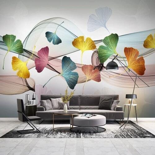 Custom Mural Wallpaper Modern Minimalist Hand Painted Ginkgo Leaves Abstract Lines Wall Painting Living Room Bedroom 3D Frescoes