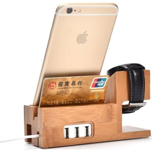 Wood Desktop Stand 100% Natural Bamboo Charging Dock Holder For Apple iPhone/i Watch 42/A7 A5 2017 P10 S8 S7 Phones Gift Kits