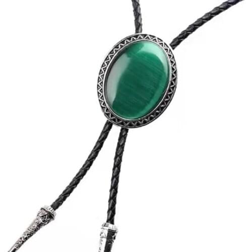 New emerald multicolor gemstone large pendant bolo tie Indian aboriginal totem male and female bolo collar tie rope