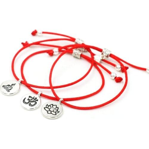 New Top 3pcs/set Red Thread Rope String Lucky Bracelets Lotus OM Buddha Men Women`s bracelet Charm Yoga Lovers Pulseiras Gift