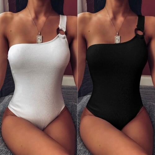 Europe and America Style One Piece Swimsuit Women Padded Swimwear One-Shoulder Ring Bathing Suit Plus Size Swimwear Beachwear
