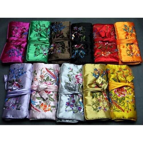 Wholesale 5pcs Chinese Vintage Embroidere Silk Jewelry Rolls Pouch Gift Bag Purse for Traveling