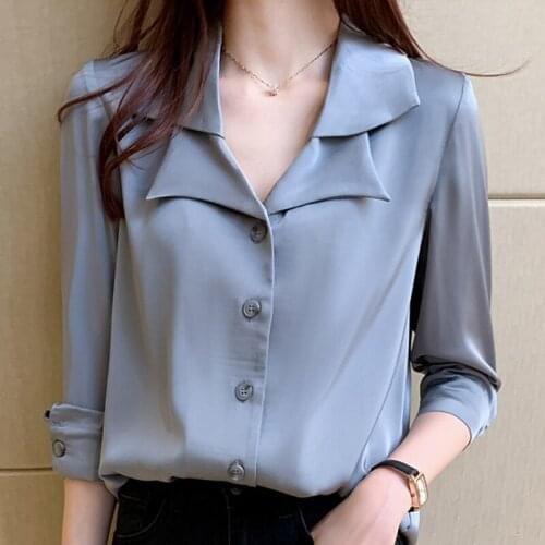 Autumn Long Sleeve V-Neck Office Lady Tops Women Chiffon Blouse Shirt Blouse Women Blusas Mujer De Moda 2021 Women Blouses D660
