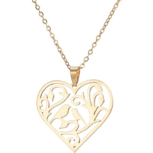 Stainless Steel Heart Bird Branch Necklaces For Girl Lover Engagement Jewelry Love Pendant Necklace Statement Gifts For Her