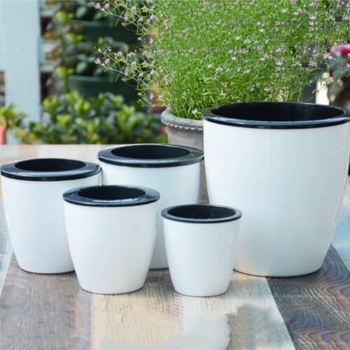 Resin Self Watering Plants Pot Durable Corrosion Resistance Breath Holes Inner Removable Flower Pot Home Garden Office Decor Pot