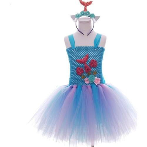 POSH DREAM Blue Sea Star Kids Girls Tutu Dress and Headband Set Birthday Tutu Dress 1-14 Year Kids Baby Girls Party Dress