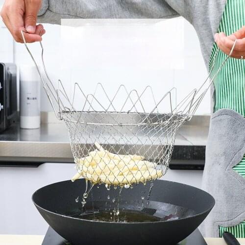 304 stainless steel foldable frying basket household drain basket