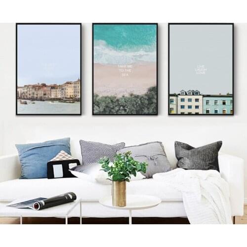 Modern Nordic House Beach Poster Beautiful English Quotes Canvas Painting Art Print Wall Picture Living Room Bedroom Home Decor