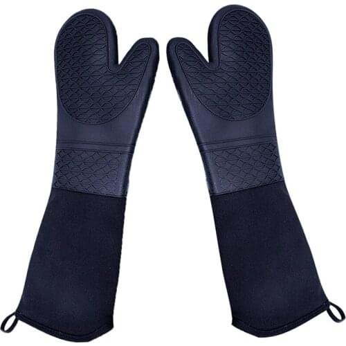 Extra Long Silicone Oven Mitts Heavy Duty Commercial Grade Oven Mitts Heat Resistant Bbq Gloves with Quilted Cotton Lining 2 Pac