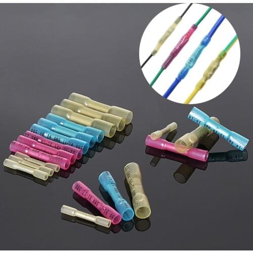 20/30/50Pcs Heat Shrink Butt Wire Connectors AWG 16-14 1.5-2.5mm2 Blue Waterproof Insulated Automobile Wire Cable Terminals