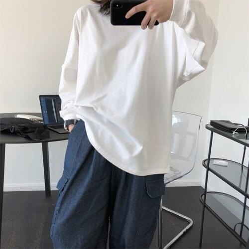 2021 New Autumn Casual Ladies T-shirt Loose Cotton Solid Color High Quality Women Tee Fashion Elegant Female Tops T223