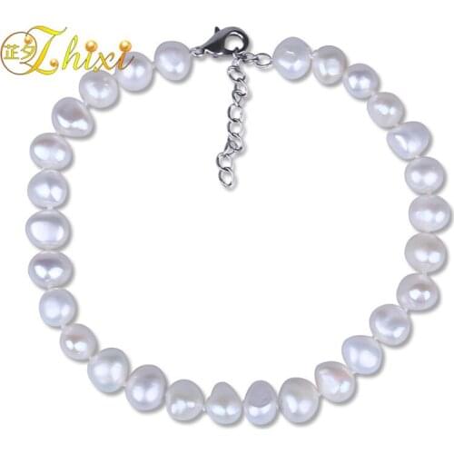 [ZHIXI] Pearl Anklets Jewelry Real Baroque Natural Freshwater Pearl Anklets Bracelet For Women Girl Trendy Birthday Gift F209]