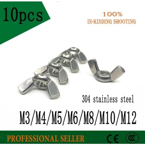 10Pcs M3 M4 M5 M6 M8 M10 M12 DIN316 304 Stainless Steel Hand Tighten Nut Butterfly Nut Ingot Wing Nuts