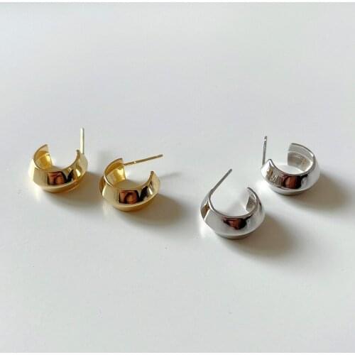 18K Gold REAL. Authentic 925 Sterling silver geometric Half Circle Stud earrings jEWELRY TLE2191