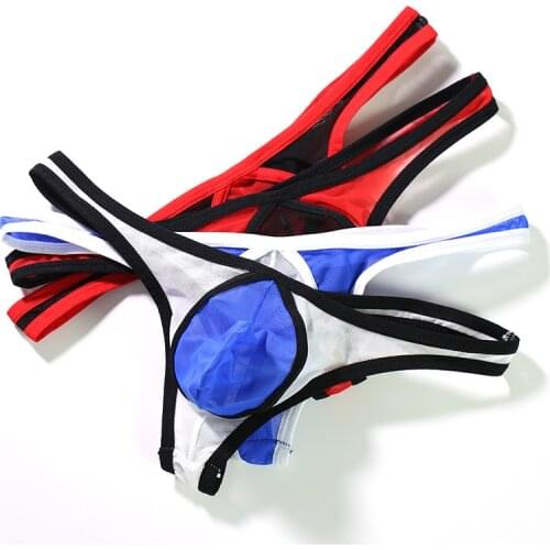 4Pcs/Lot Mens G-Strings Thongs Sexy Gay Underwear Lingerie Erotic Penis Man T-Back Panties Mesh Transparent JJ Pouch Underpants