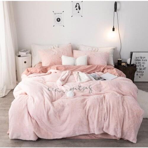 42 Pink White Gray Rabbit Ears Embroidery Fleece Fabric Girl Child Bedding Sets Velvet Duvet Cover Bed sheet/Linen Pillowcases