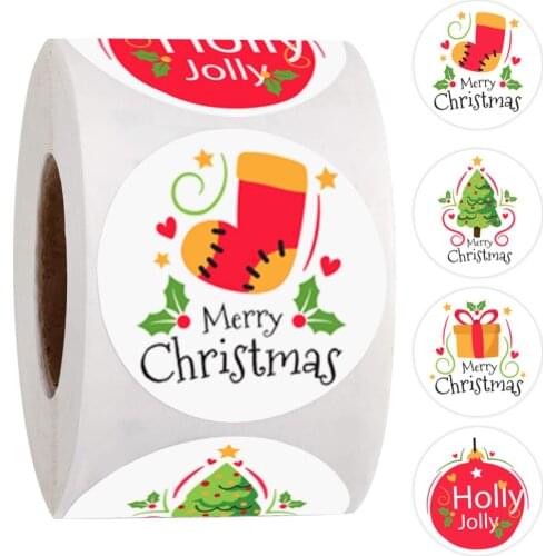 500pcs Merry Christmas Stickers Round Labels Christmas Tag for Envelope Seal, Gift Wrapping Decor Holiday Party Cards Envelopes