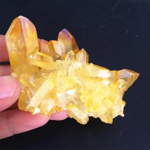 80-100g Beautiful Yellow Aura Quartz Crystal Natural Quartz Cluster Specimen Rough Stones And Minerals Healing Chakra Home Decor